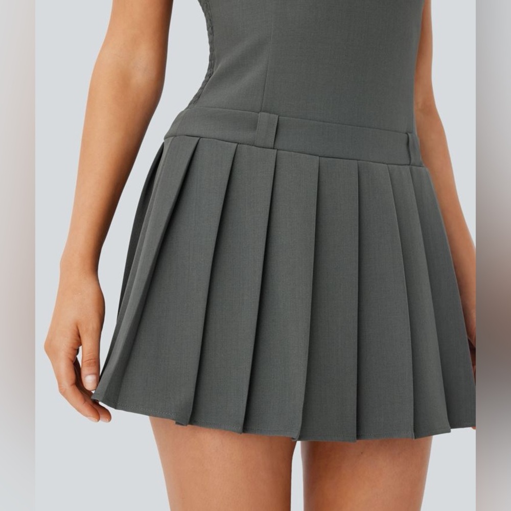 HALARA Pleated Sleeveless Gray Mini Belt Work Business Casual Weekend Dress - Picture 5 of 7